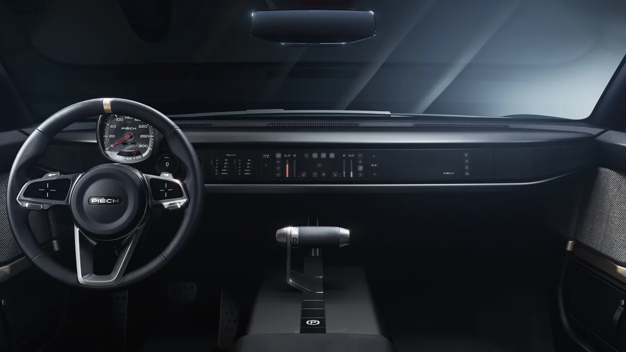 The Piëch Mark Zero cockpit seen from the driver's seat